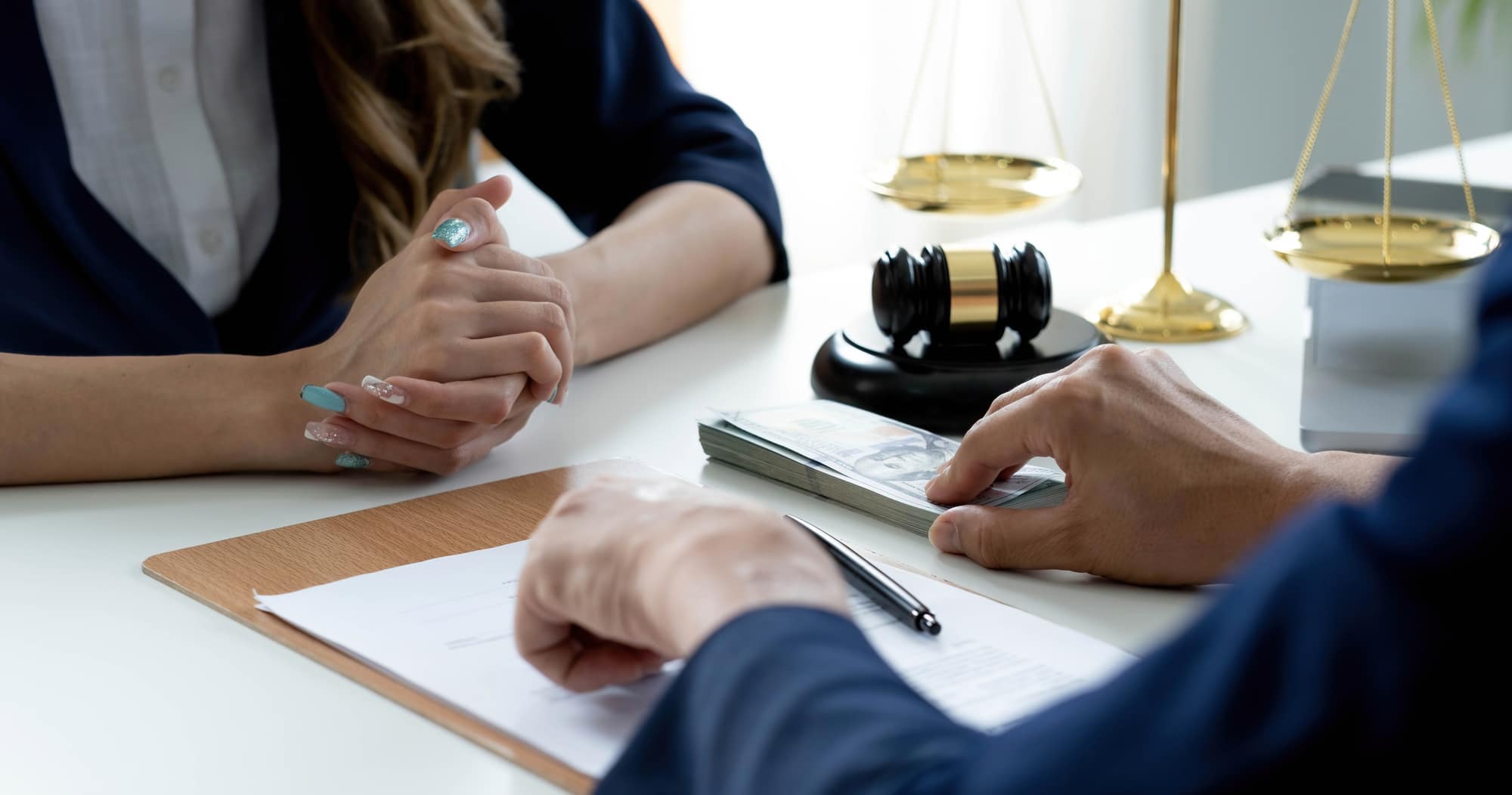 Close-up shot, A male client giving a house loan payment or mort